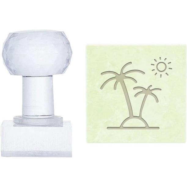 Sello de jabón de árbol, sello acrílico de planta con mango, sello rectangular para repujado de jabón, sello de impresión de capítulo de jabón