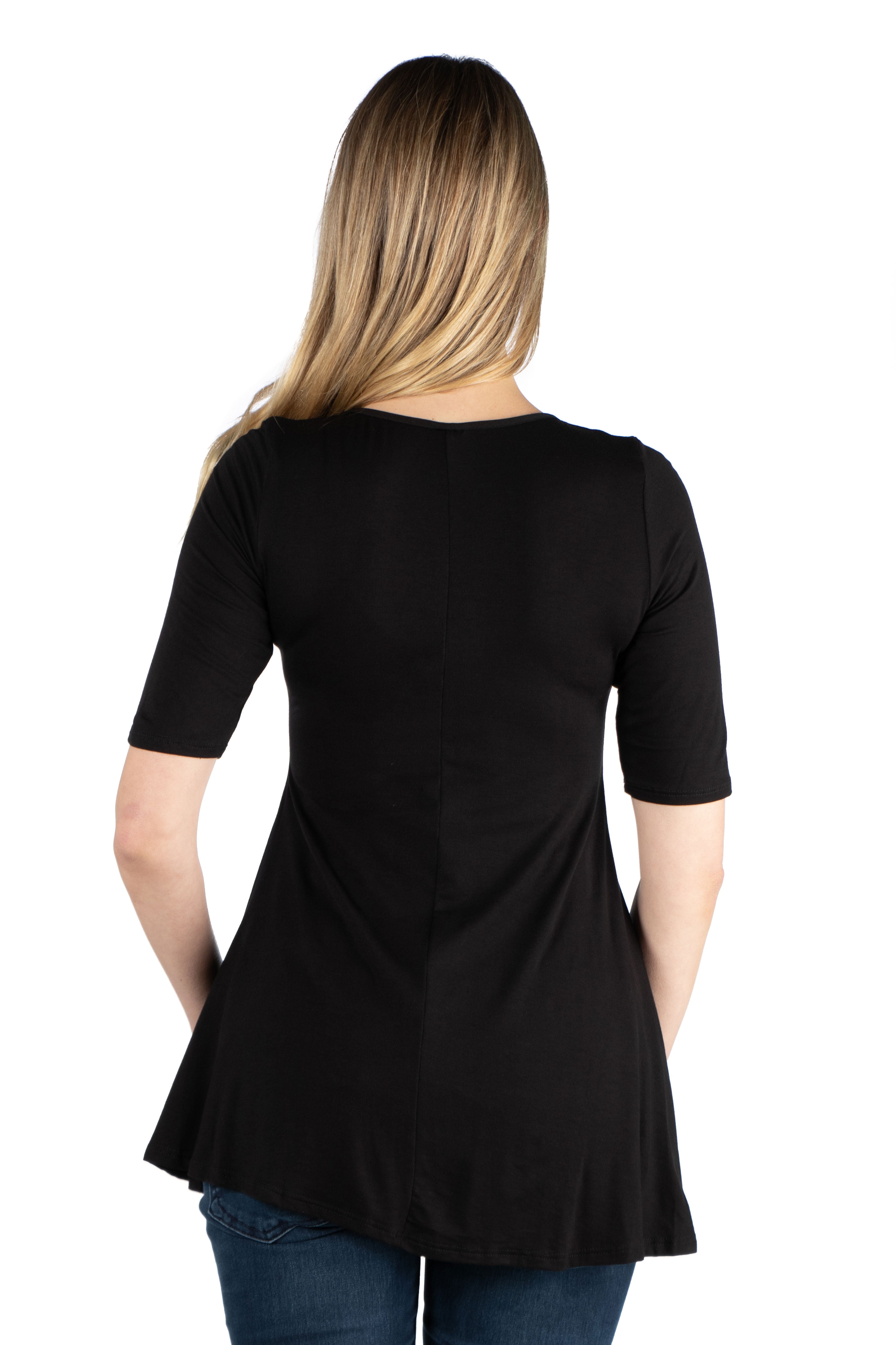 24seven Comfort Apparel Elbow Sleeve Maternity Swing Tunic Top