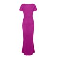 thumbnail image 4 of Bigersell Bodycon Maxi Dress for Women Summer Short Sleeve Round Neck Long Bodycon Dress Solid Color Fishtail Evening Gown Club Party Dress Beach Sundresses Formal Dress, Hot Pink S, 4 of 4