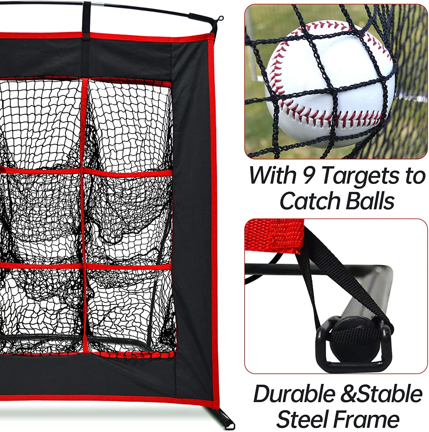 Gagalileo 9-Hole Baseball & Softball Pitching Net, Heavy-Duty Steel Frame Strike Zone Target, Portable Accuracy Trainer for Backyard Practice