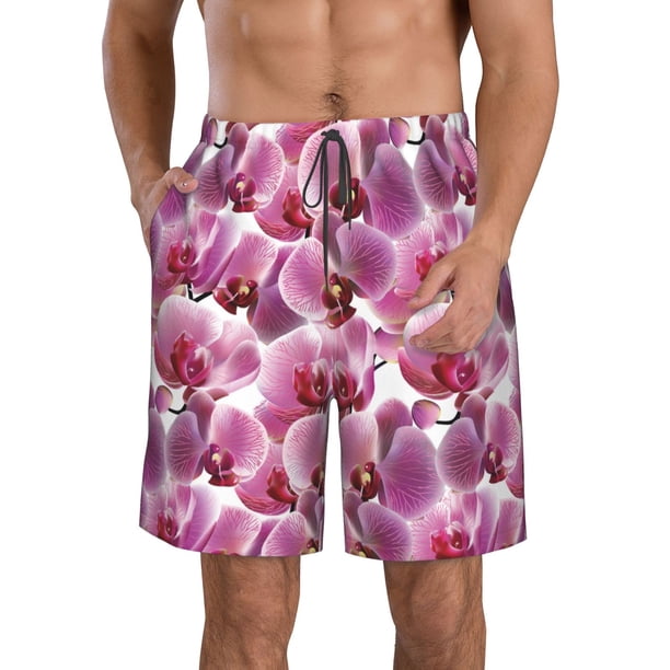 Balery Orchids Flowers Traje de Baño Estilo Hawaiano para Hombre, Shorts de Secado Rápido con Bolsillos-3X-Large
