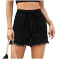 thumbnail image 2 of Axiiglly Jean Shorts Womens 2026 Frayed Hem High Waisted Straight Stretch Denim Shorts with Pockets, S-2XL, 2 of 5