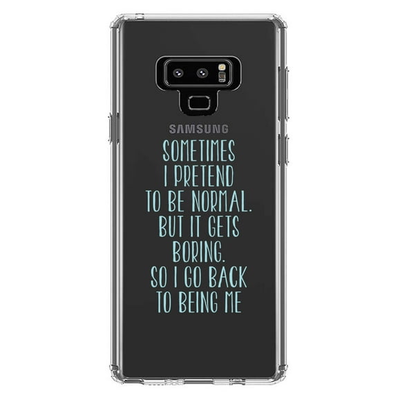 DistinctInk Clear Shockproof Hybrid Case for Samsung Galaxy Note 9 - TPU Bumper Acrylic Back Tempered Glass Screen Protector - I Pretend to be Normal But It Gets Boring