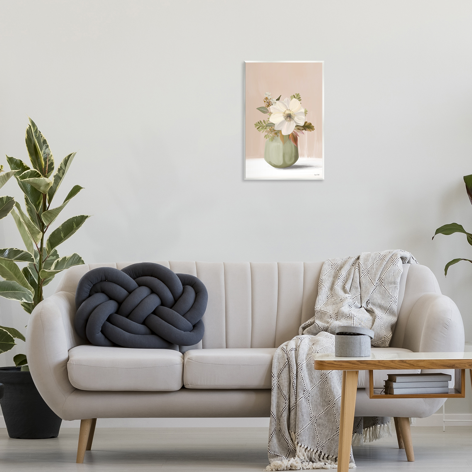 Stupell Industries Peach Pink Vase Botanical & Floral Painting Unframed Art Print Wall Art, 13 x 19