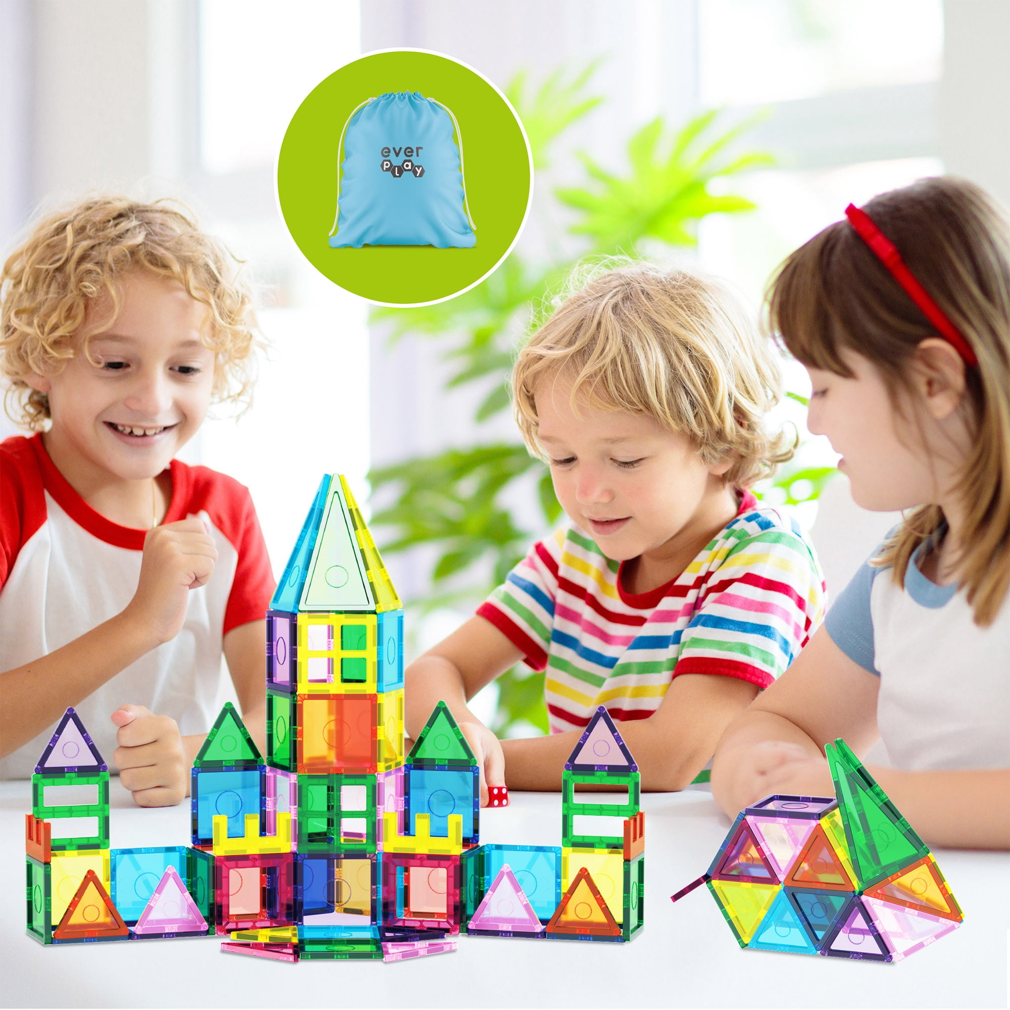 EverPlay Magnetic Tiles for Kids - STEM 101PCS Construction Building Blocks Educational Toy