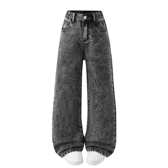 BFHHYA Big Girls Casual Denim Pants Fashion High Waist Wide Leg Jeans Teens Casual Loose Jeans Pants Size 6-13 Years