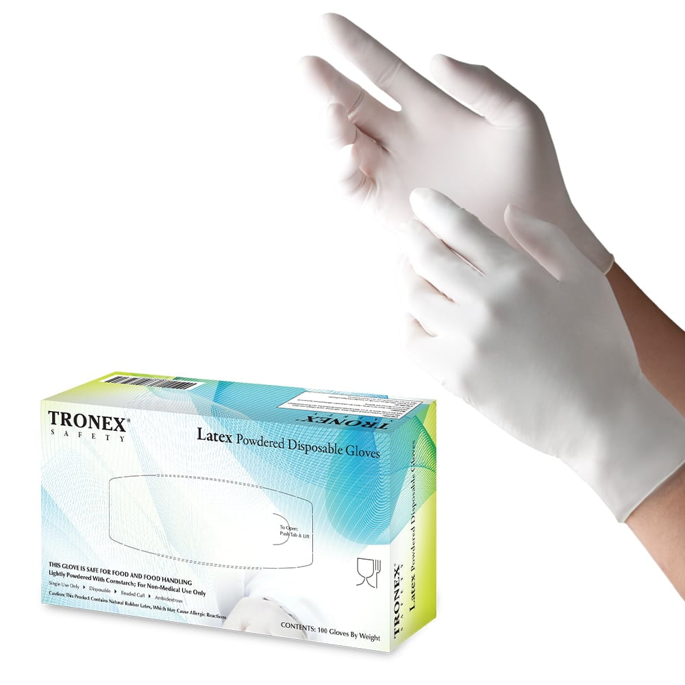Tronex 1510 Latex Gloves, Powdered, Smooth Finish, Natural, Medium, Box of 100