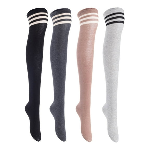 Lian LifeStyle Women's 4 Pairs Adorable Comfortable Soft Thigh High Over Knee High Cotton Socks, Size 6-9, JMYP1022 Black, DarkGrey, Khaki, LightGrey