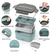 Cordless Electric Lunch Box for Adults: 1.8L Capacity, 70W Fast Heating. Rechargeable & Portable Food Warmer for Office, Car, Outdoor. A Great Christmas Gift Idea
