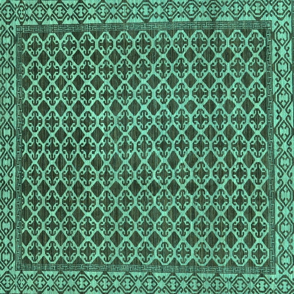 Ahgly Company Machine Washable Indoor Square Southwestern Turquoise Blue Country Area Rugs, 7' Square