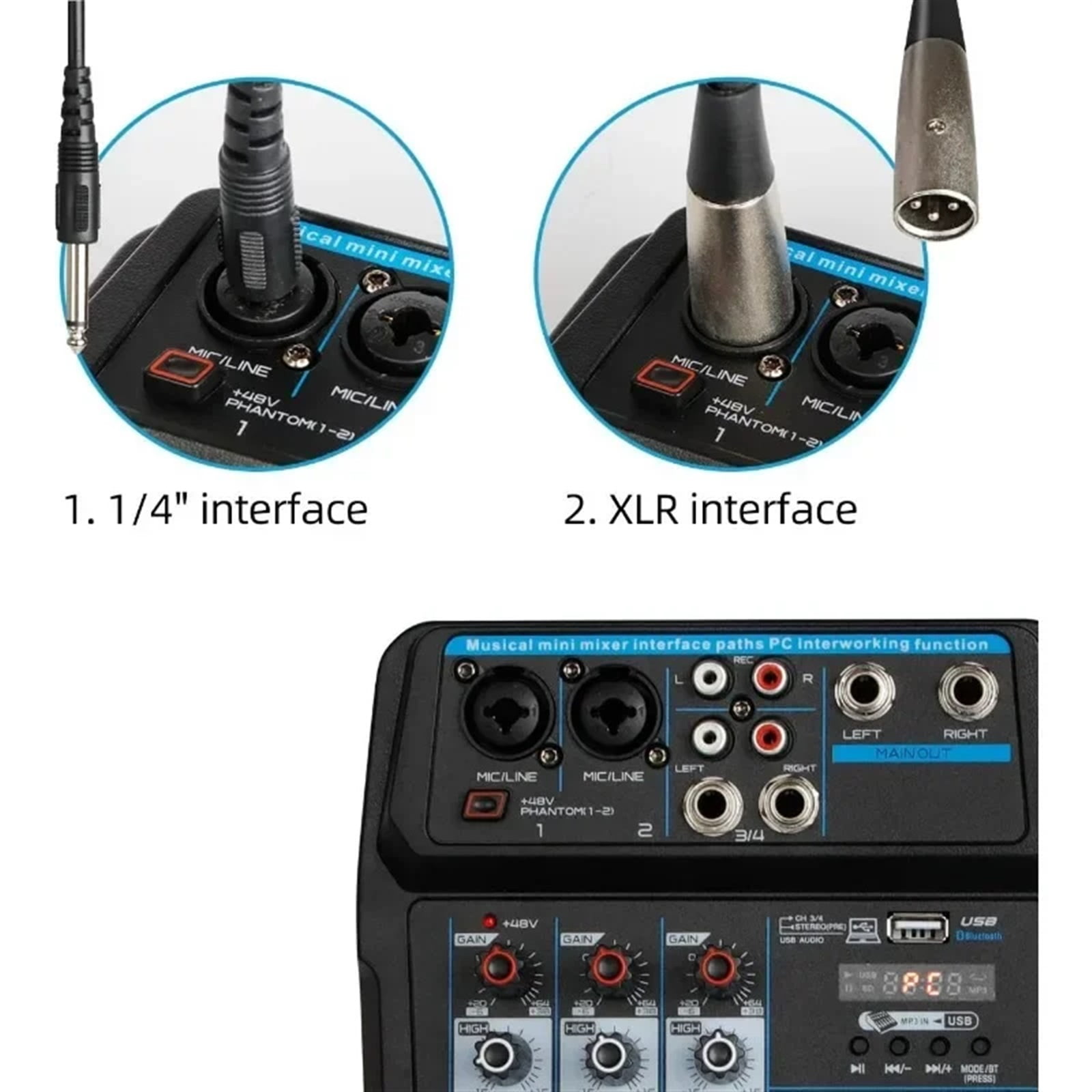 Mini 6 4 Channel Professional Portable Mixer Sound Mixing Console Computer Input 48v Power Number Live DJ Broadcast Record ,Precision Control