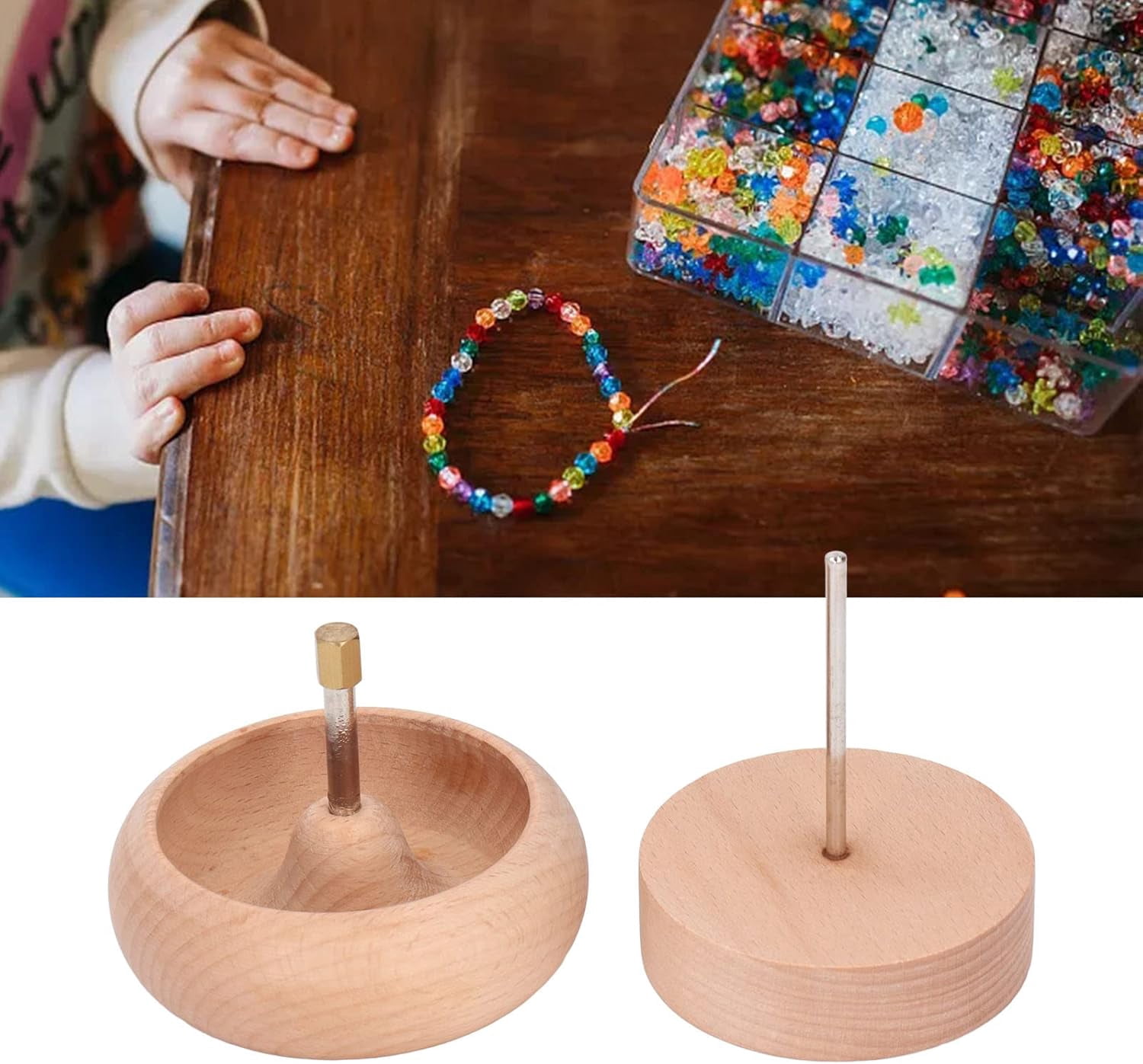 Beading Turning Bowl 10cm Wooden Bead Spinner for Jewelry Making with Quick and Easy Beading Tool Suitable for Beginners and Professionals for Bracelets Necklaces Crafting