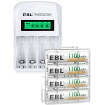 EBL 4-Pack Rechargeable AAA General Purpose Batteries with Smart LCD Battery Charger