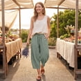 thumbnail image 4 of Petite Capri Pants Womens Wide Leg Palazzo 2026 Summer Casual Pull on High Waisted Barrel Lounge Flowy Cropped Beach Work Trousers Light Green XL, 4 of 7
