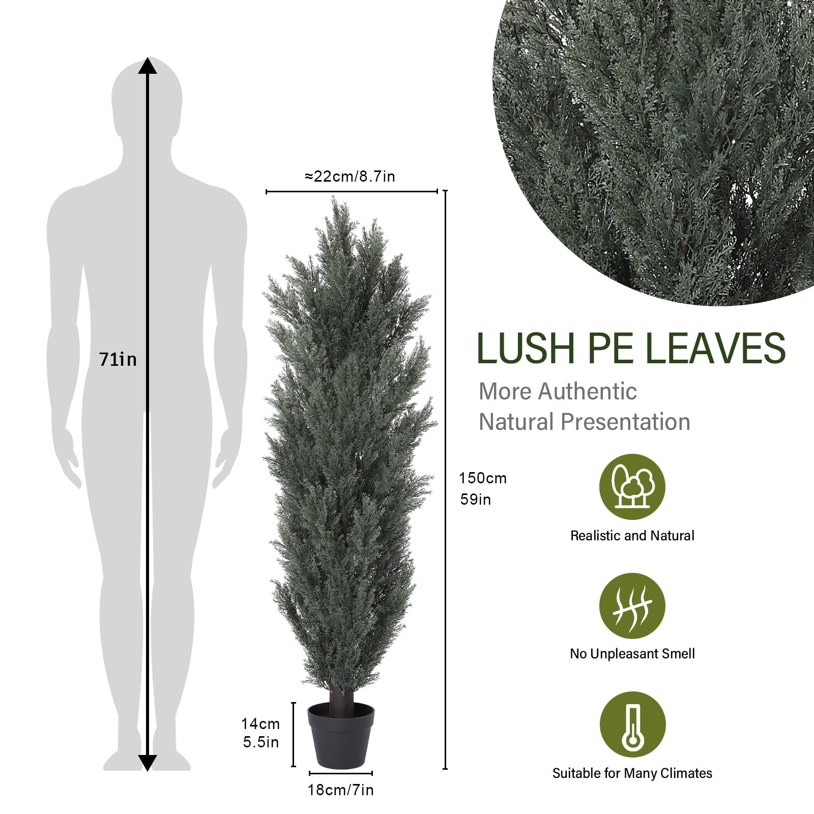 Aukfa 2pcs 5ft Detachable Artificial Cypress Trees, Realistic Plastic Plants, Artificial Trees for Outdoors, Fake Christmas Trees, Front Porch Decor