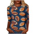 thumbnail image 2 of Gamivast Game Day Shirts Women Plus Size 3/4 Sleeve Football Print Tunic Blouse Trendy Crew Neck Drop Shoulder Sweatshirts Holiday Going Out Tops, 2 of 5