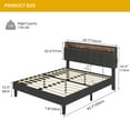 thumbnail image 3 of Dextrus Queen Size LED&Upholstered Headboard Bed Frame, No Box Spring Needed, Grey, 3 of 7