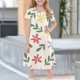 thumbnail image 2 of Girls Summer Dress Tween Dresses Floral A-Line Dress Short Sleeve Casual Summer Dress with Colorful Flower Print for Kids ,Sie:150, 2 of 7