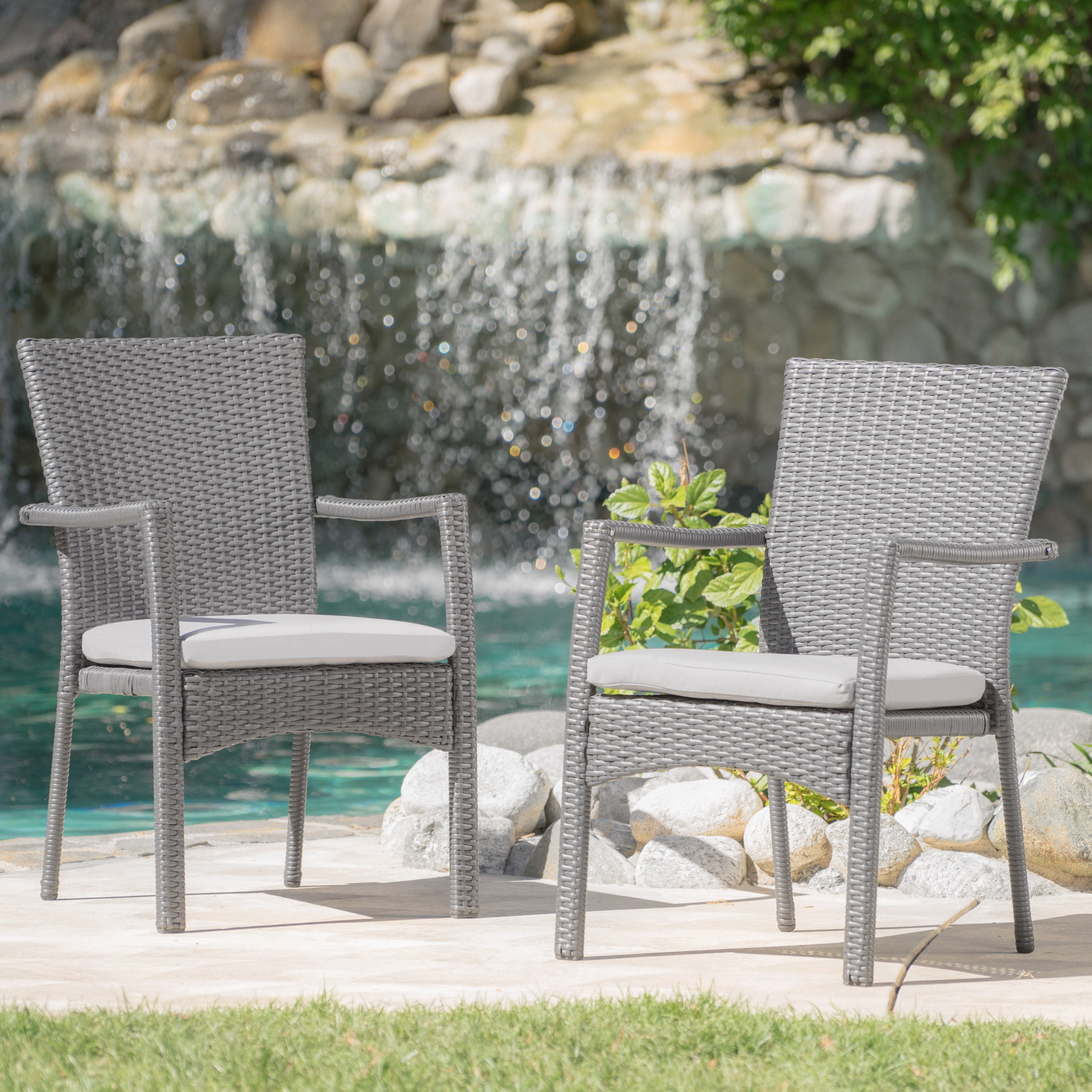 Outdoor Woven Surface Single Dining Chair, Casual Household Seat for Patio Garden, Gray