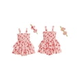 thumbnail image 2 of BemeyourBBs Newborn Baby Girl Smocked Romper Dress Summer Outfit Strap Sleeveless Square Neck Daisy Cherry Print Layered Ruffled Dress and Bow Headband 2Pcs Clothes Set, 2 of 9