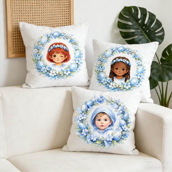 Double-Sided Easter Character Peach Skin Fabric Cushion - Soft Throw Pillow with Insert for Room Sofa Decor & Easter Basket Stuffer, Perfect Easter & Year of the Horse Necessity, 13.8in, D
