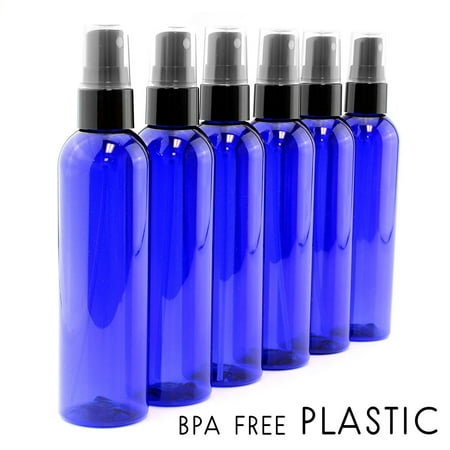 4oz Cobalt Blue Empty Plastic Refillable PET Spray Bottles w/ Fine Mist Atomizer Caps (6-pack); Sprayers for DIY Home Cleaning, Aromatherapy, Travel, On-the-Go & Beauty Care (4 ounce, Cobalt Blue,