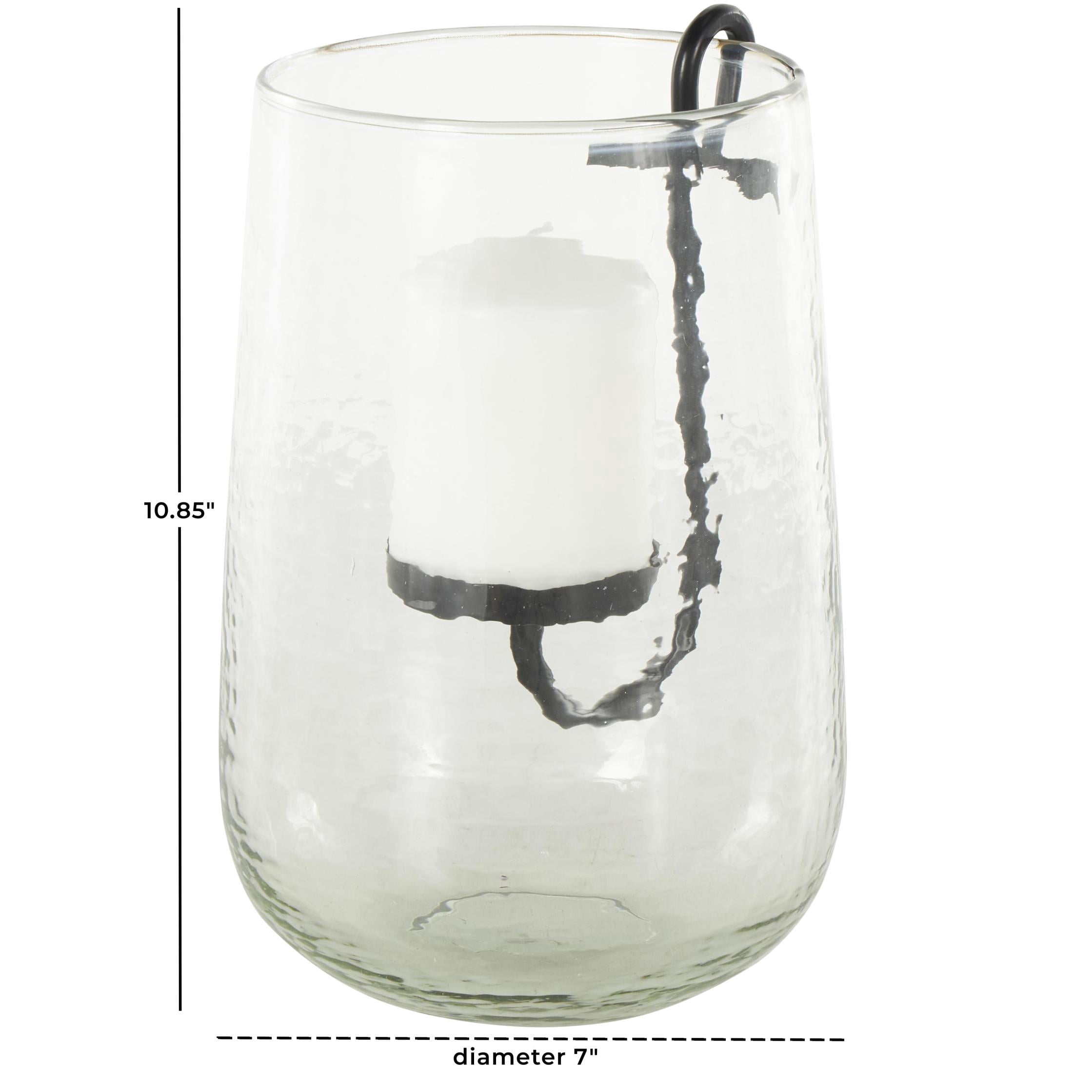 DecMode Glass Candle Holder with Black Metal Accents