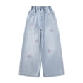 thumbnail image 6 of Lovzfmll Girl's Jeans, Star Print Wide Leg Elastic Waist, Casual Loose Fit Pants for Little Girls 9-10 Years, 6 of 7