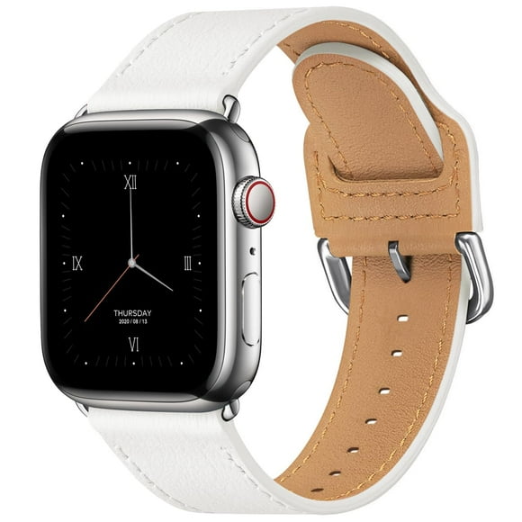 POWER PRIMACY Leather Bands Compatible with Apple Watch Band 49mm 46mm 45mm 44mm 42mm-Series 3 2 1,Genuine Leather Strap Compatible for Women Men iWatch Ultra SE Series 10 9 8 7 6 5 4(White/Silver)