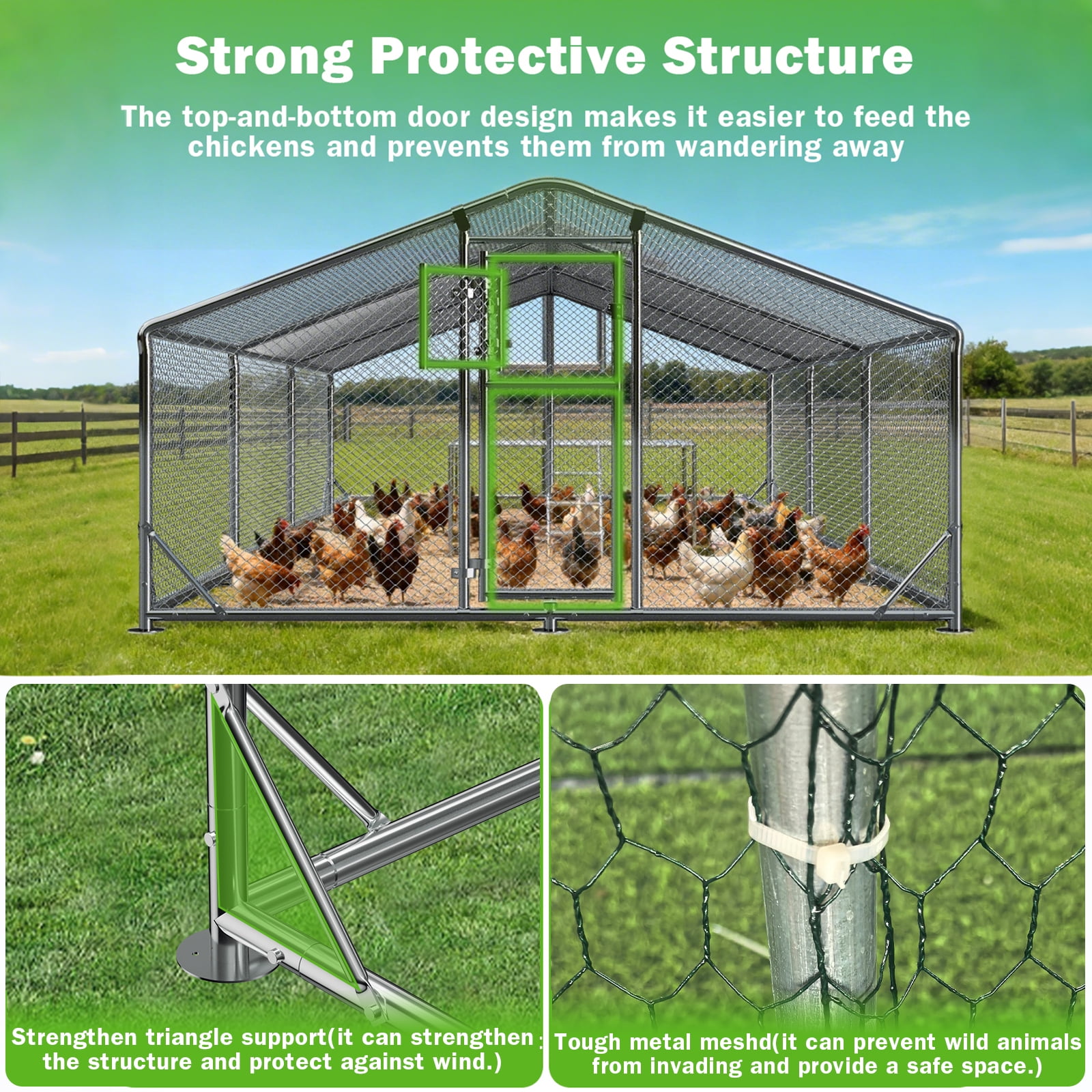 WUKHG Large Walk-in Chicken Coop - Metal Enclose Chicken Coops with Roof, Outdoor Cage Dog Kennel, Predator Protection for Backyard Animals, 9.8x19.7x6.4ft