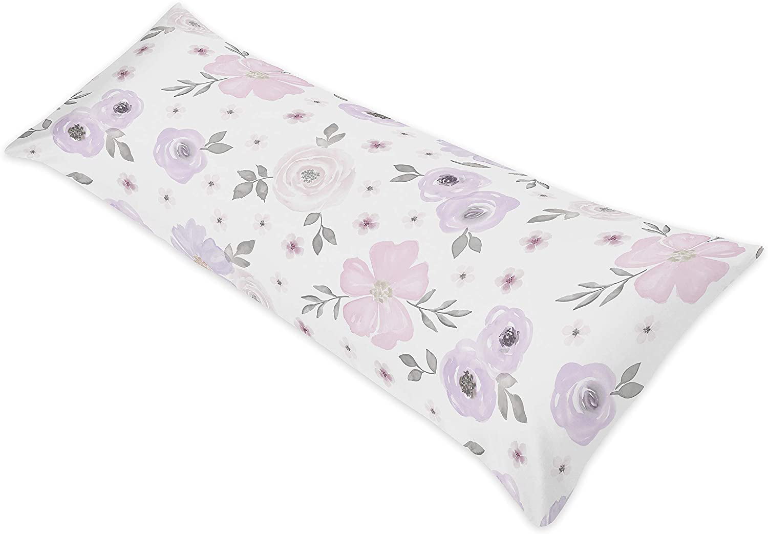Polka Dot Lavender Purple Pink Grey Watercolor Floral Body Pillow Case Cover