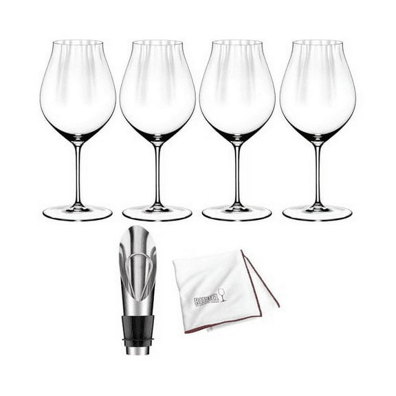 Riedel Performance Pinot Noir Wine Glass (4-Pack) with Large Polishing Cloth and Wine Pourer