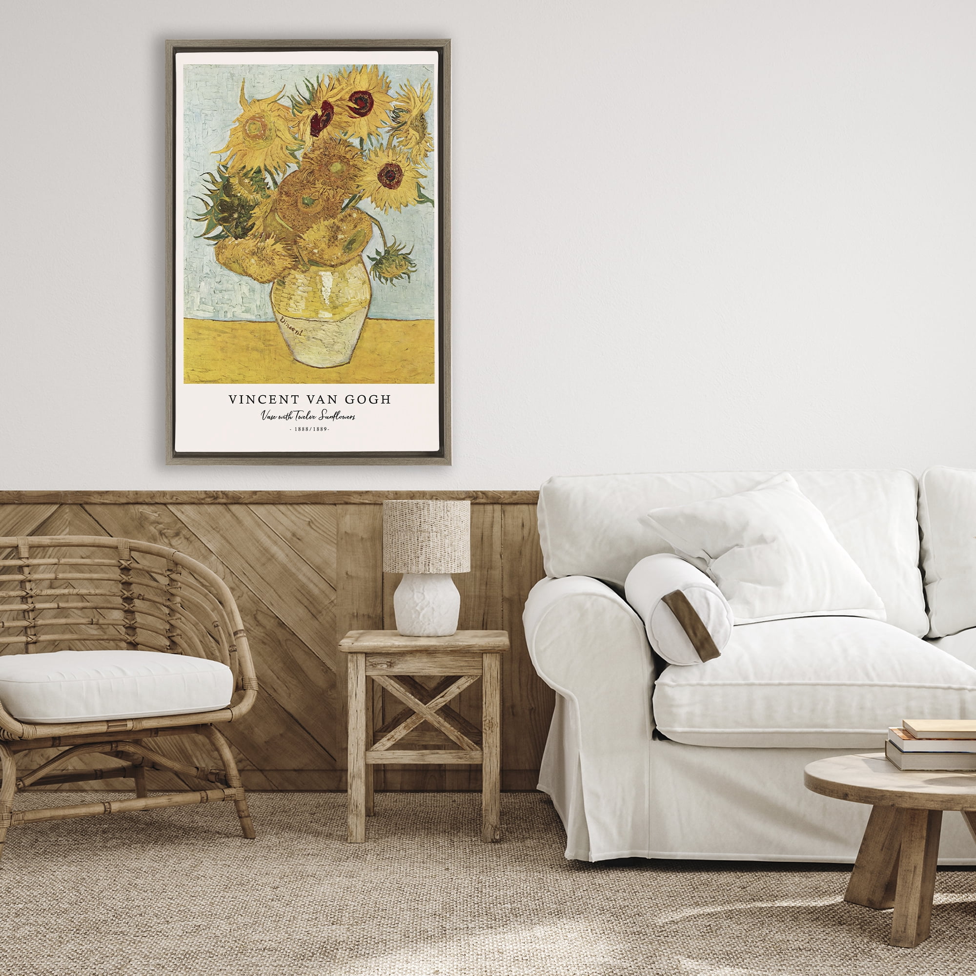 Stupell Industries Classic Vase with Twelve Sunflowers Brown Framed Floater Canvas Wall Art, design by Vintage Hustle