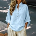 thumbnail image 6 of Women's Cotton Linen Shirts Summer Half Sleeve V Neck Casual Blouse Top, 6 of 9