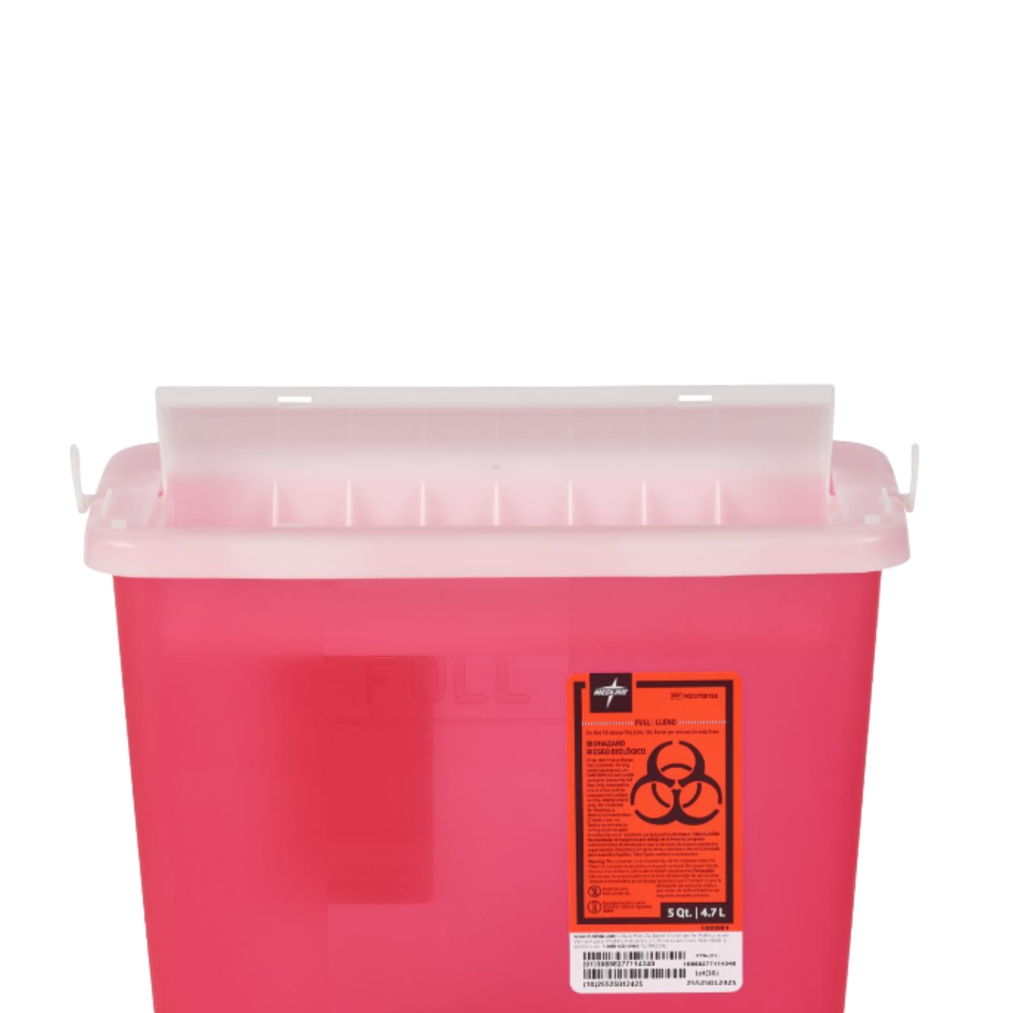 Medline Biohazard Patient Room Sharps Containers, 5 Qt, Translucent Red, 20 Count