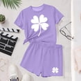 thumbnail image 6 of Girls St. Patrick's Day 2 Piece Outfit Short Sleeve Printed Round Neck T-Shirt and Shorts Sets Purple 10-11Years, 6 of 6