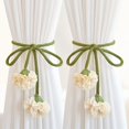 thumbnail image 6 of Handmade Curtain Tiebacks Floral Rope Curtain Holdbacks No Drill Decorative Curtain Tiebacks for Farmhouse Boho Window Decor Beige, 6 of 9