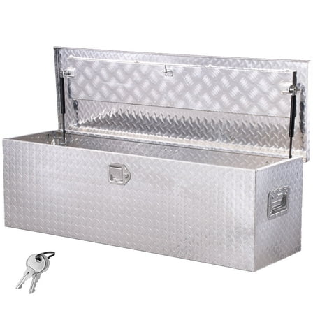 VEVOR Heavy Duty Aluminum Truck Bed Tool Box, Diamond Plate Tool Box with Side Handle and Lock Keys, Storage Toolbox Chest Organizer for Trailer, Pickup, Truck Bed, RV, 49"x15"x15", Silver