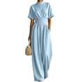 thumbnail image 4 of AJGRHE Women's Wide Leg Jumpsuits Summer Half Turtleneck Short Sleeve Wide Leg Jumpsuit Casual Solid Loose Long Pants Fashionable Piece Blue XXL, 4 of 5