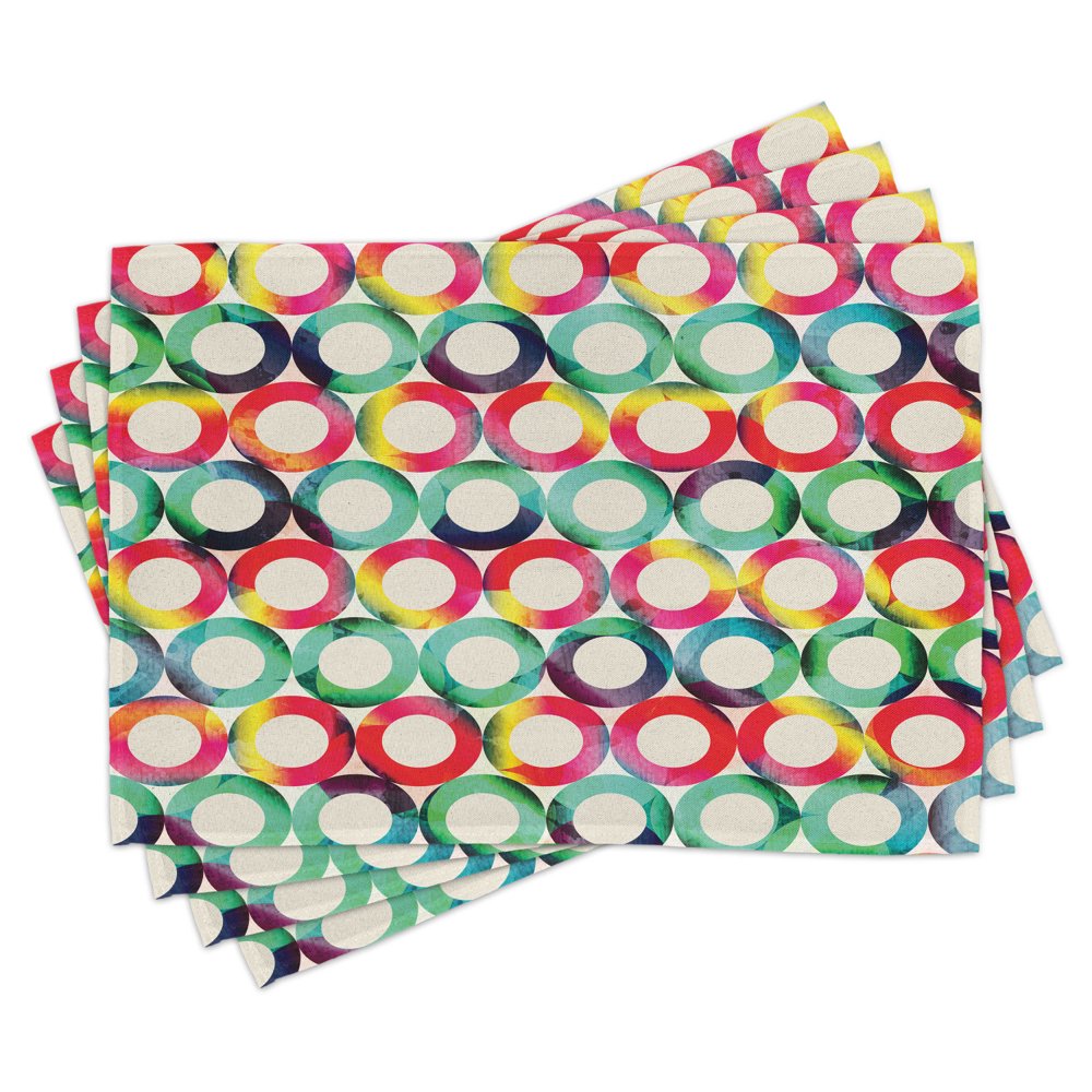 Geometric Circle Placemats Set of 4 Vibrant Style Circular Forms Retro