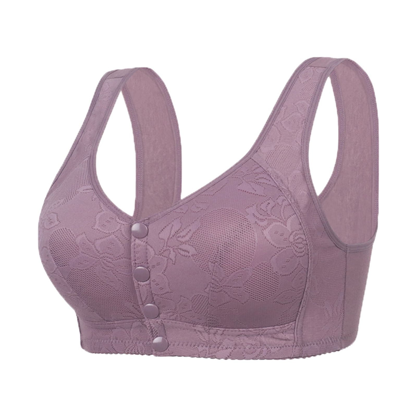 Aayomet Women Lace Front Button Shaping Cup Shoulder Strap Large Size  Underwire Bra,Purple 40 