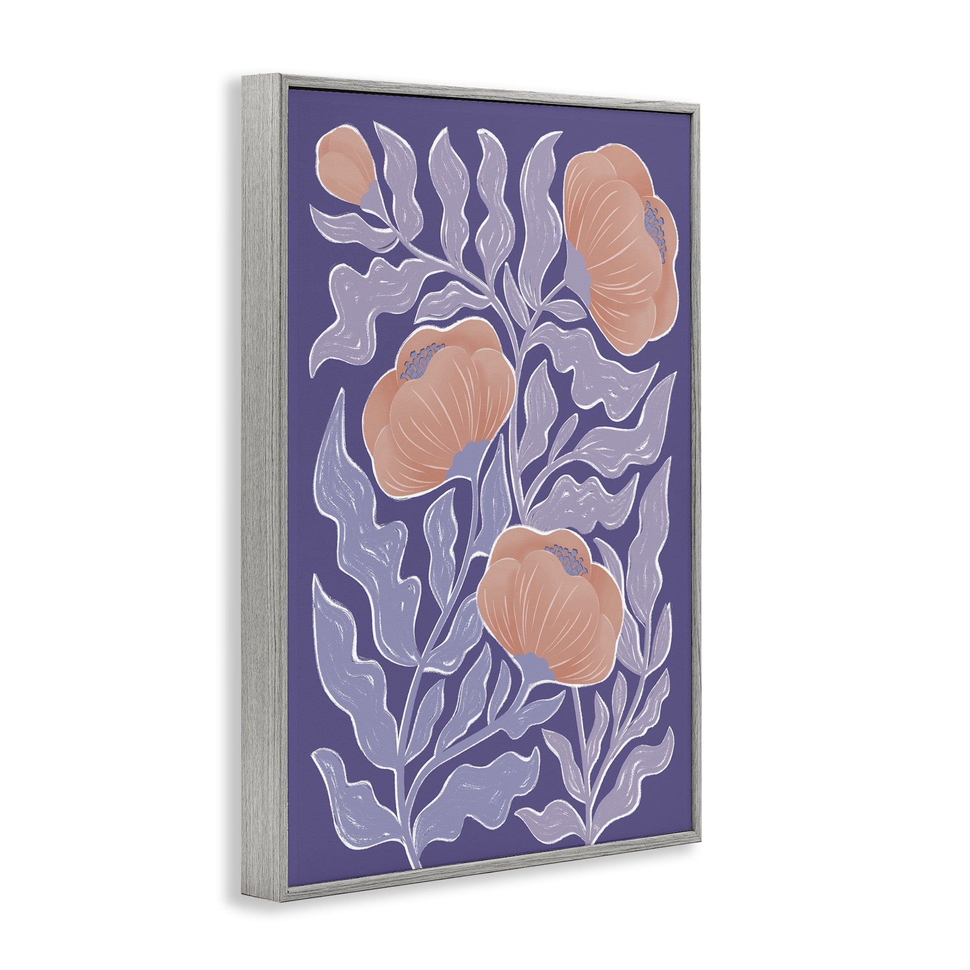 Stupell Industries Midcentury Purple Poppies Gray Framed Giclee Art, design by Martina Pavlova