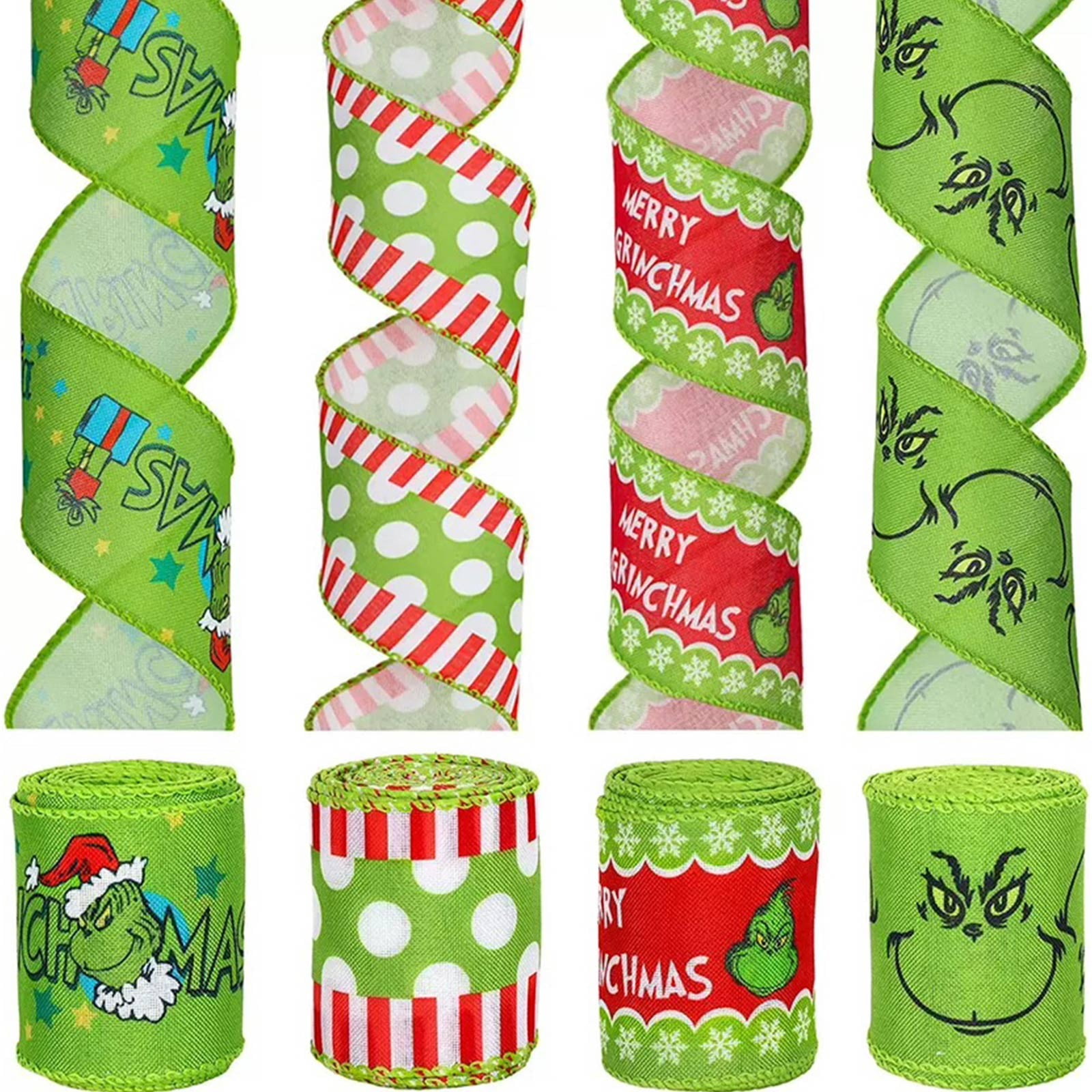 Kagetolytai Grinch Christmas Decorations Grinch Decor The Grinch Christmas Wired Edge Ribbon Christmas Funny Cartoon Character Craft Ribbon Red Green