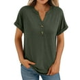 thumbnail image 2 of Ropa urbana para mujer,Camisa de manga corta para mujer, blusa informal de poliéster con cuello en V y botones, corte holgado para uso diario, sopatenor, 2 of 9