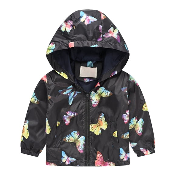 dmqupv Manteau de Pluie pour Ado Fille Manteau de Pluie pour Tout-Petit Coupe-Vent à Motif pour Enfants Manteau à Capuche à Fermeture à Glissière pour Bébé Fille Garçon Manteau d'Extérieur d'Automne Imperméable Noir, Taille pour 5-6 Ans
