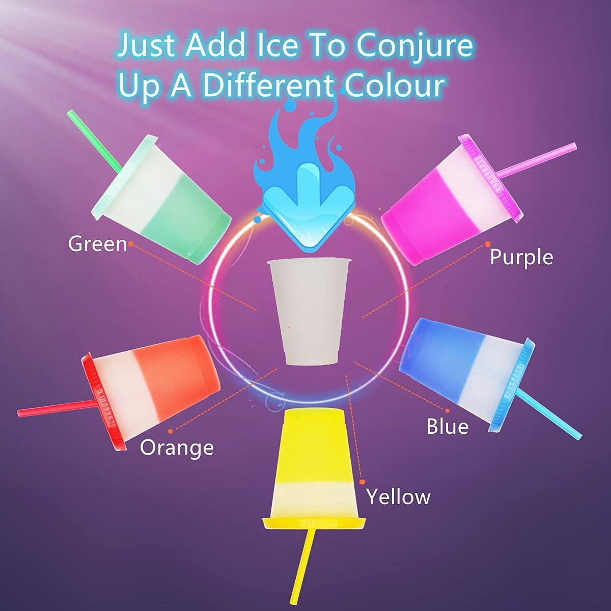Casewin 7 Pack 12oz Plastic Kids Cups with Lids & Straws - Reusable Color Changing Cups Adults Drinking Cup | Bulk Tumblers with Straw for Party Ice Coffee Smoothie Juice