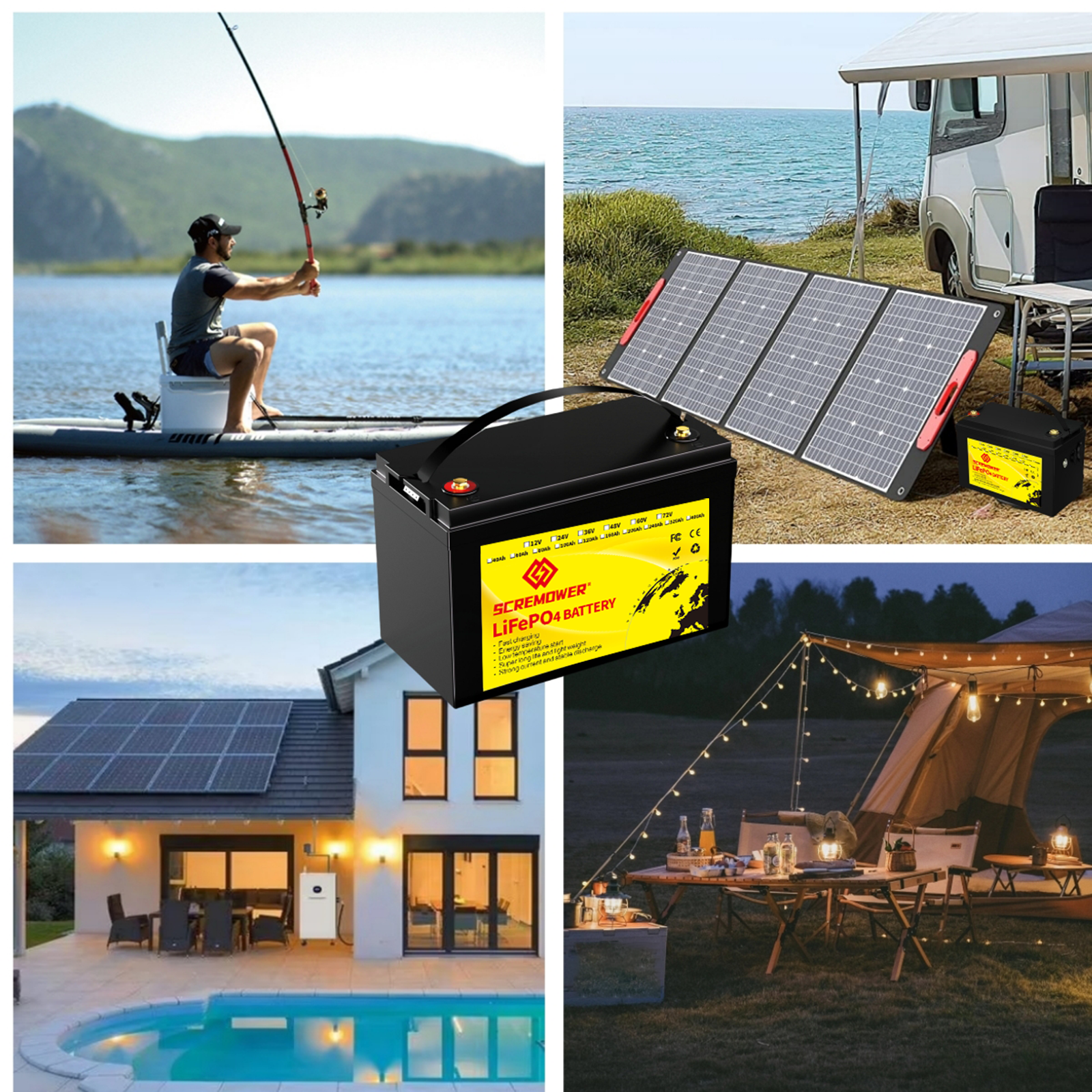 12V 100Ah LiFePO4 Battery, 100A BMS Trolling Motors Lithium Batteries, SCREMOWER BCI Group 31 Deep Cycles for RVs,Van, Boats,Camper,Solar