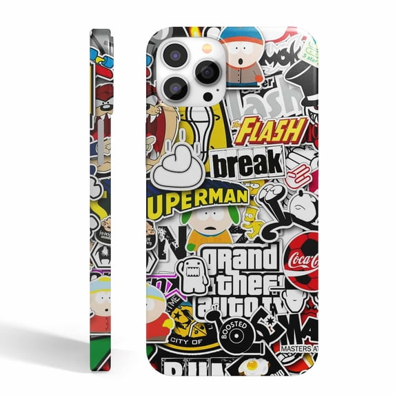 Tobelint Case for iphone 12 Pro Max,Pop Art Collage Pattern Case with Side Print,Slim Bumper Full Cover