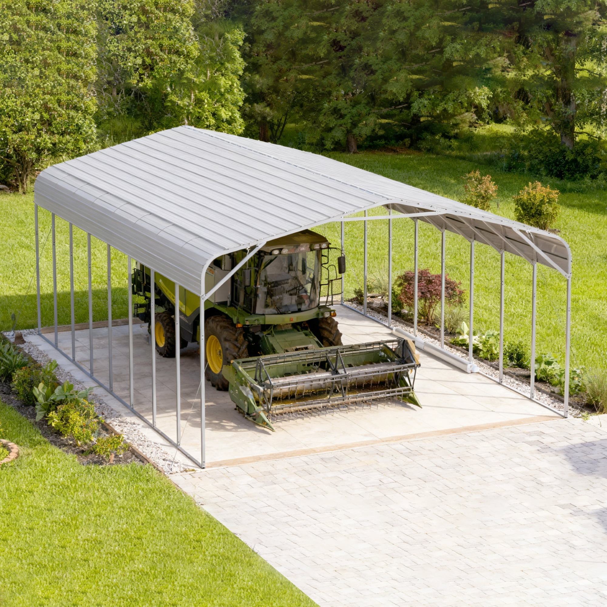 DuraYu 20x40 ft Metal Carport for Cars and RVs, Large Outdoor Steel Vehicle Shelter with Metal Roof, Cream