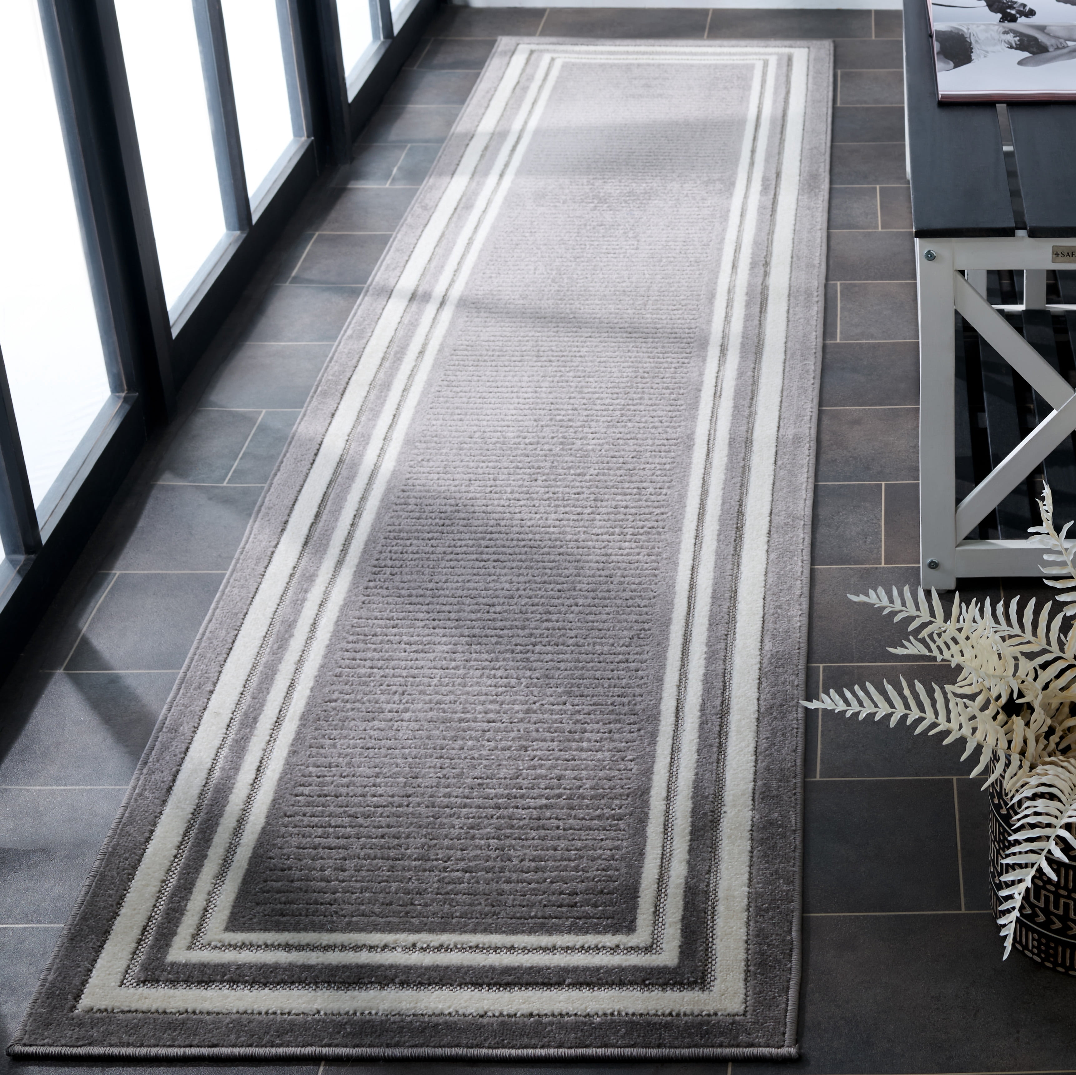 SAFAVIEH Cabana Henry Striped Indoor/Outdoor Runner Rug, Grey/Ivory, 2'2" x 9'